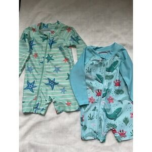 Alisoker Baby Boy Rash Guard Swimsuit Bundle 3-6 Months Ocean Whale Starfish 2pk